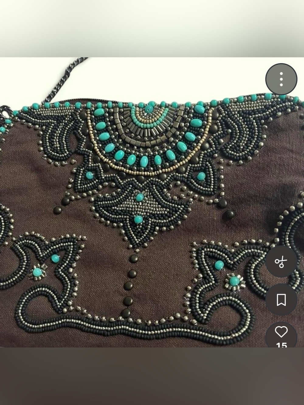 Mary Frances Brown Clutch with Turquoise Bead Accents